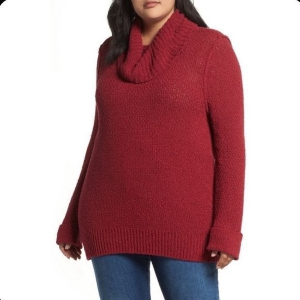 Caslon Cuff Sleeve Cowl Neck Sweater Red Size Large NWOT